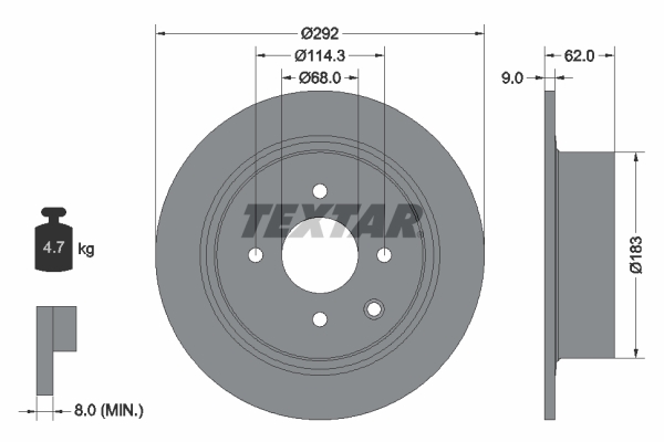 TEXTAR Hátsó féktárcsa 92234303_TEXTAR