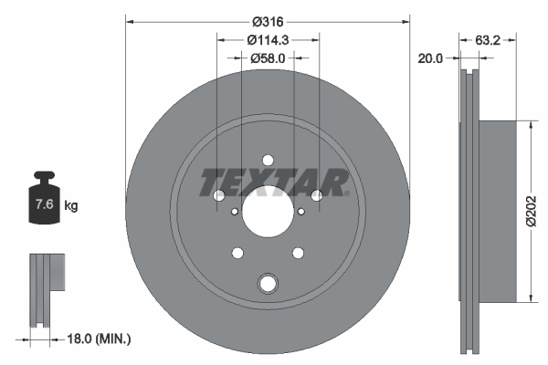 TEXTAR Hátsó féktárcsa 92243703_TEXTAR