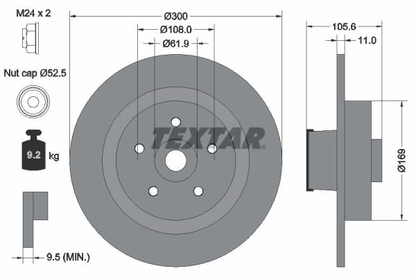 TEXTAR Hátsó féktárcsa 92252903_TEXTAR