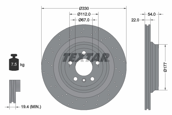 TEXTAR Hátsó féktárcsa 92254505_TEXTAR