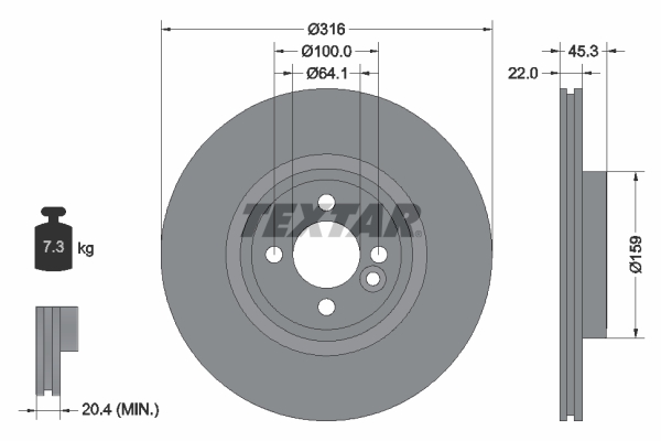 TEXTAR Első féktárcsa 92255003_TEXTAR