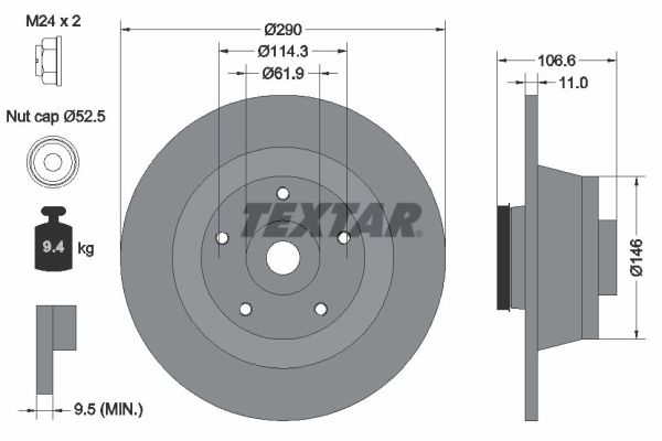 TEXTAR Hátsó féktárcsa 92269603_TEXTAR