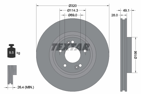 TEXTAR Első féktárcsa 92281803_TEXTAR