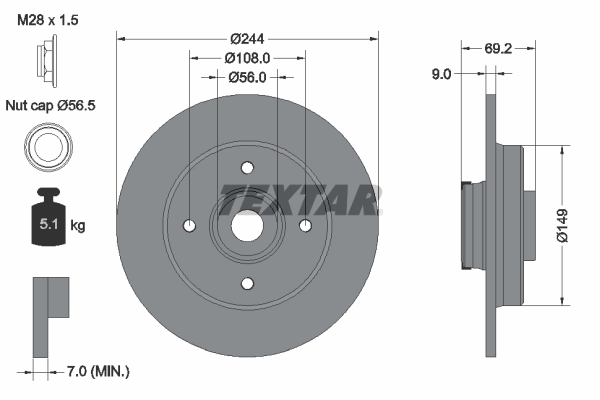 TEXTAR Hátsó féktárcsa 92305403_TEXTAR