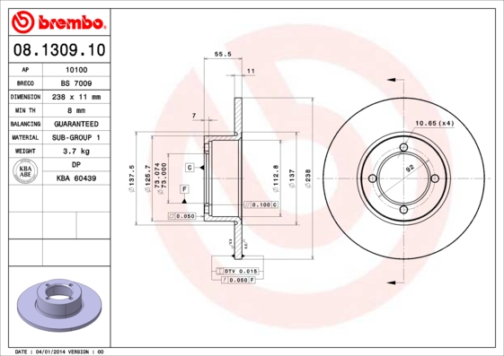 BREMBO Első féktárcsa 08.1309.10_BREMBO