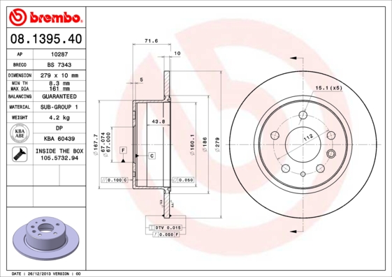 BREMBO Hátsó féktárcsa 08.1395.40_BREMBO