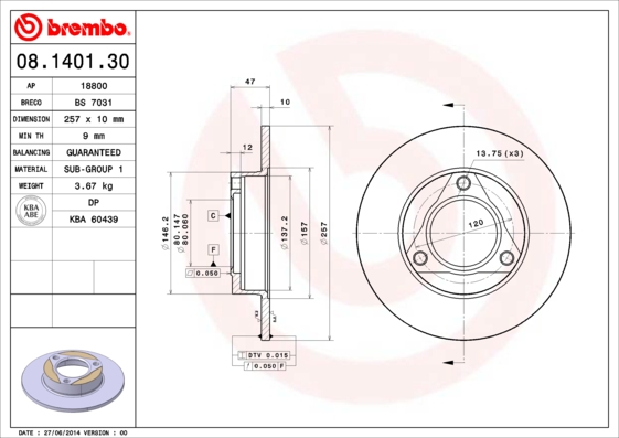 BREMBO Első féktárcsa 08.1401.30_BREMBO