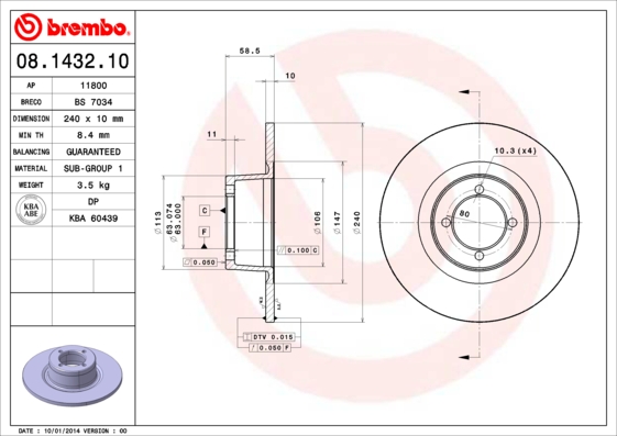 BREMBO Első féktárcsa 08.1432.10_BREMBO