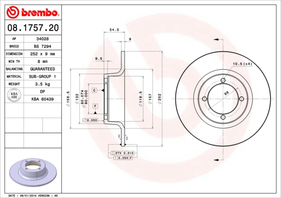 BREMBO Első féktárcsa 08.1757.20_BREMBO