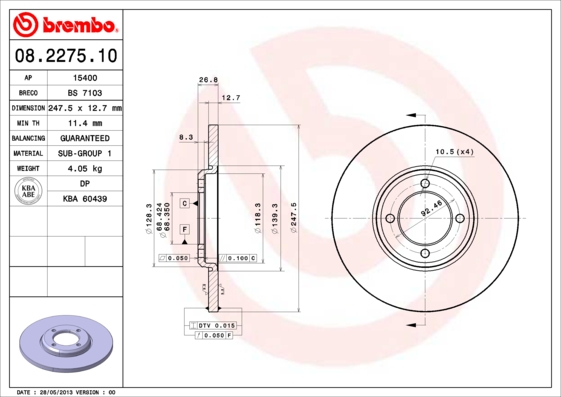 BREMBO Első féktárcsa 08.2275.10_BREMBO