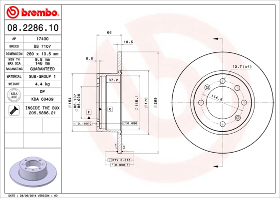 BREMBO Féktárcsa, mind 08.2286.10_BREMBO