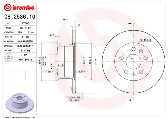 BREMBO Hátsó féktárcsa 08.2536.10_BREMBO