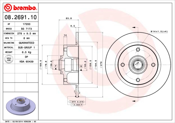 BREMBO Első féktárcsa 08.2691.10_BREMBO