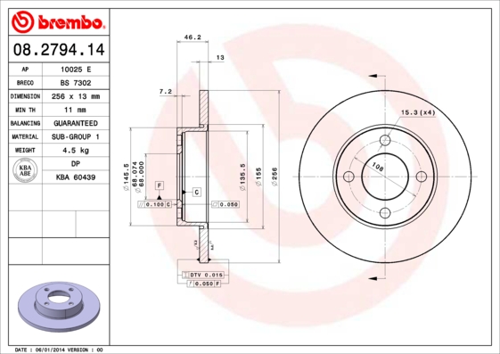 BREMBO Első féktárcsa 08.2794.14_BREMBO