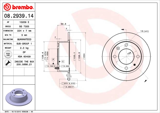 BREMBO Hátsó féktárcsa 08.2939.14_BREMBO