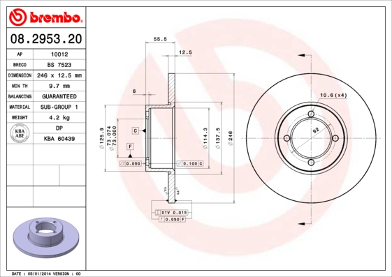 BREMBO Első féktárcsa 08.2953.20_BREMBO