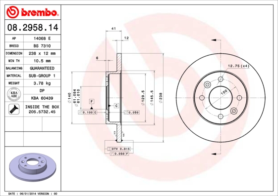 BREMBO Első féktárcsa 08.2958.14_BREMBO