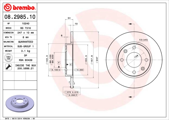 BREMBO 08.2985.10_BREMBO Első féktárcsa