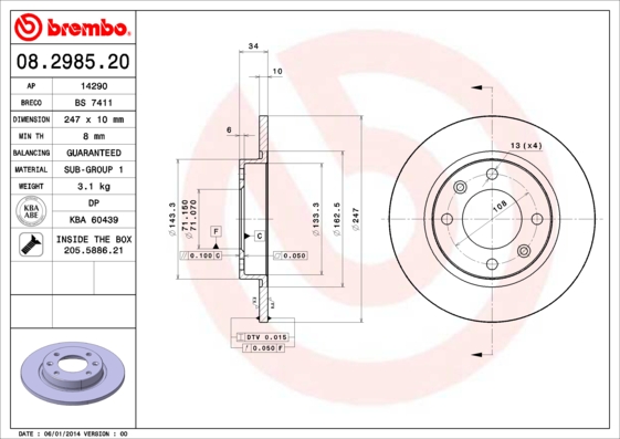 BREMBO Hátsó féktárcsa 08.2985.20_BREMBO