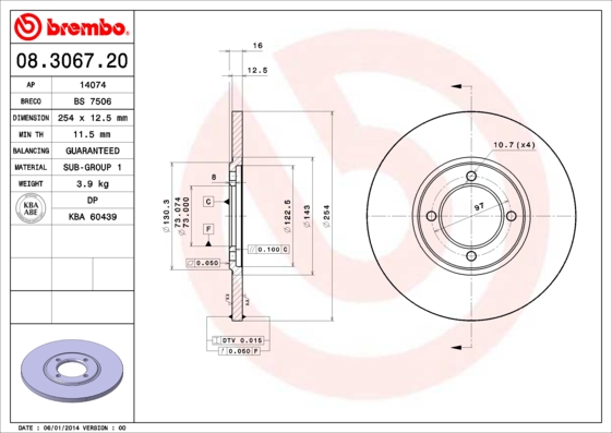 BREMBO Első féktárcsa 08.3067.20_BREMBO