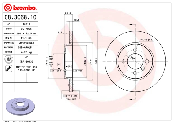 BREMBO Első féktárcsa 08.3068.10_BREMBO