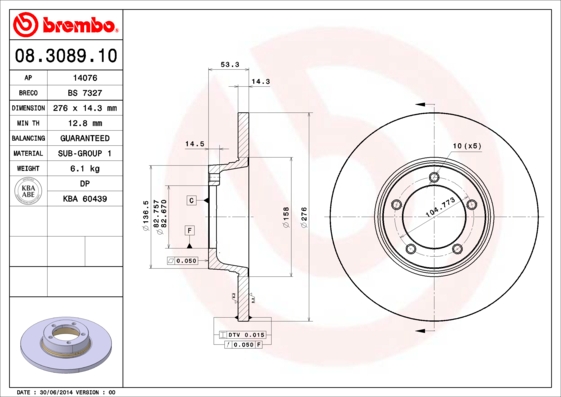 BREMBO Első féktárcsa 08.3089.10_BREMBO