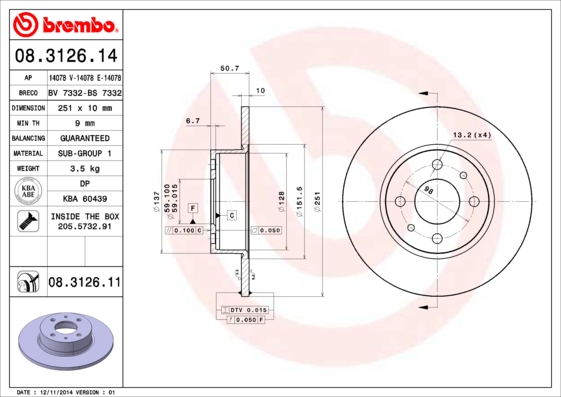 BREMBO Hátsó féktárcsa 08.3126.11_BREMBO