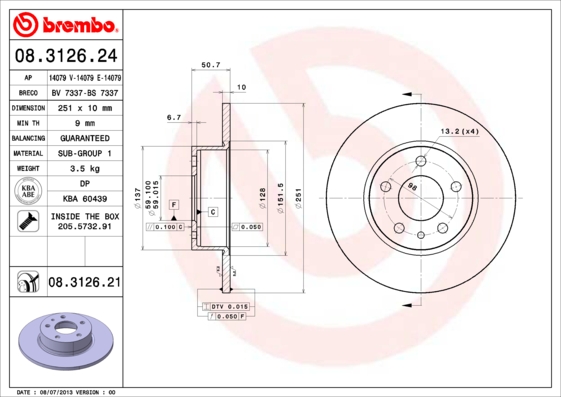 BREMBO Hátsó féktárcsa 08.3126.21_BREMBO