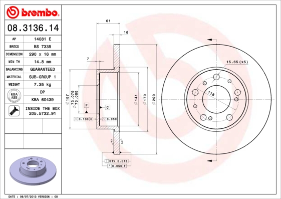 BREMBO Első féktárcsa 08.3136.14_BREMBO