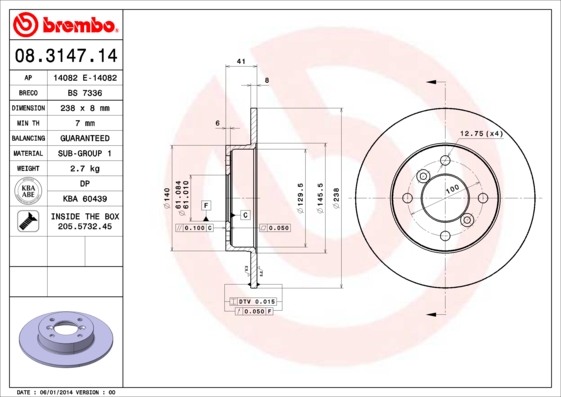 BREMBO Első féktárcsa 08.3147.14_BREMBO