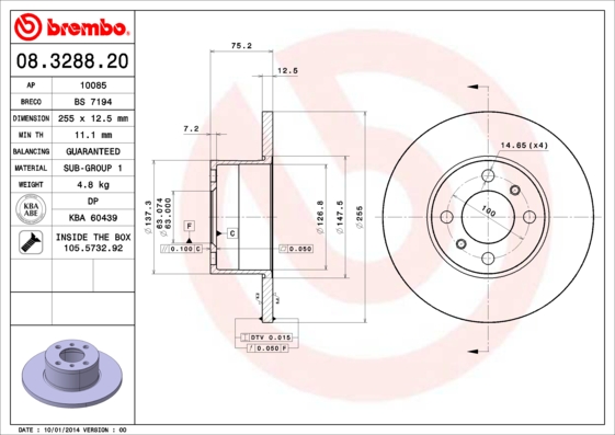 BREMBO Első féktárcsa 08.3288.20_BREMBO