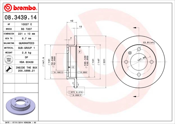 BREMBO Első féktárcsa 08.3439.14_BREMBO