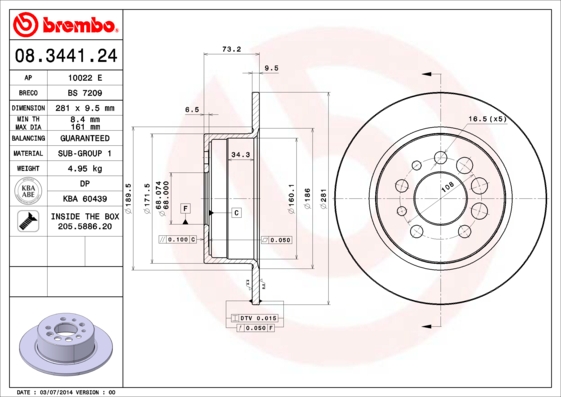 BREMBO 08.3441.24_BREMBO Hátsó féktárcsa