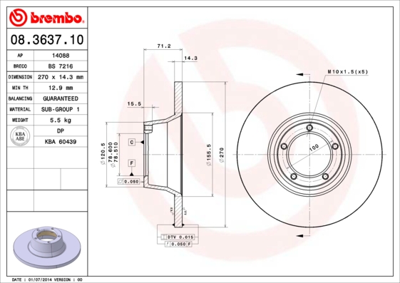 BREMBO Hátsó féktárcsa 08.3637.10_BREMBO