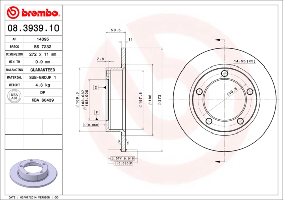 BREMBO Első féktárcsa 08.3939.10_BREMBO