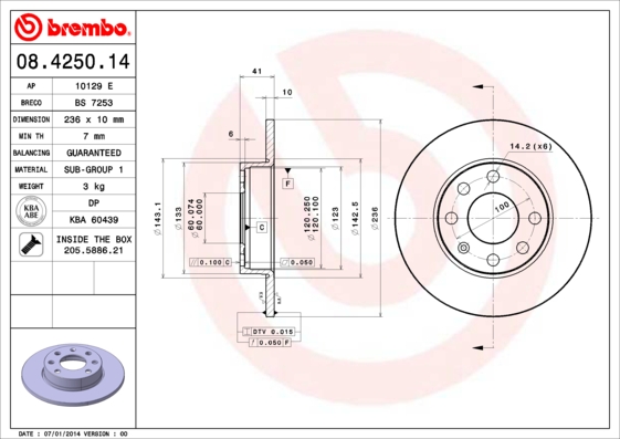 BREMBO Első féktárcsa 08.4250.14_BREMBO