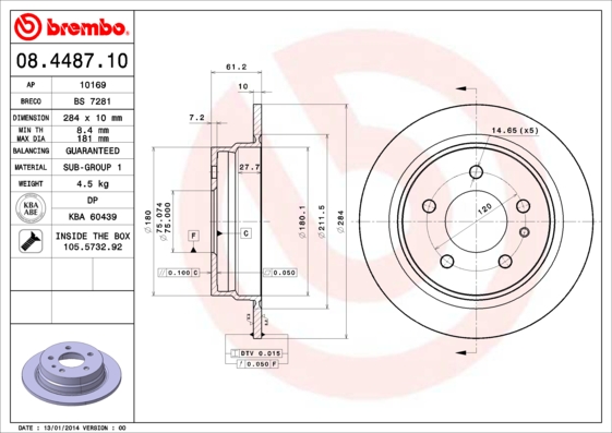 BREMBO Hátsó féktárcsa 08.4487.10_BREMBO