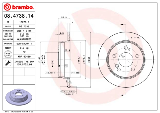 BREMBO Hátsó féktárcsa 08.4738.14_BREMBO