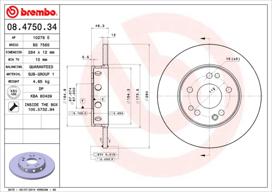 BREMBO Első féktárcsa 08.4750.34_BREMBO