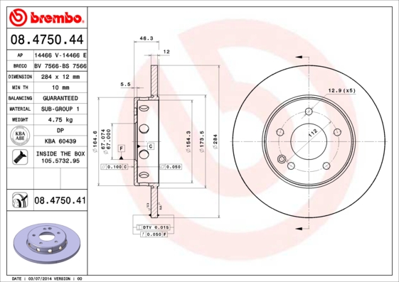 BREMBO Első féktárcsa 08.4750.41_BREMBO