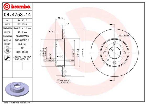 BREMBO Első féktárcsa 08.4753.14_BREMBO