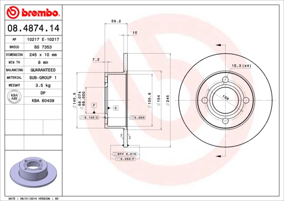 BREMBO Hátsó féktárcsa 08.4874.14_BREMBO