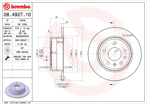 BREMBO Hátsó féktárcsa 08.4927.10_BREMBO