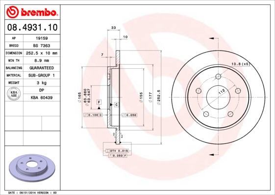 BREMBO Hátsó féktárcsa 08.4931.10_BREMBO