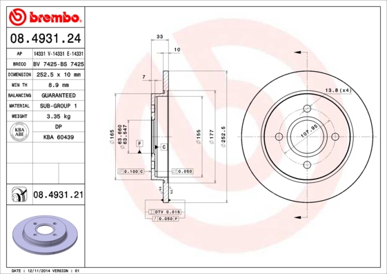 BREMBO Hátsó féktárcsa 08.4931.21_BREMBO