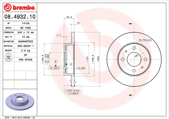 BREMBO Első féktárcsa 08.4932.10_BREMBO