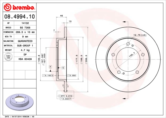 BREMBO Első féktárcsa 08.4994.10_BREMBO