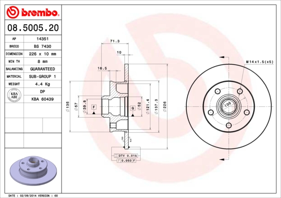 BREMBO Hátsó féktárcsa 08.5005.20_BREMBO