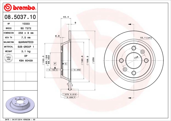 BREMBO Hátsó féktárcsa 08.5037.10_BREMBO