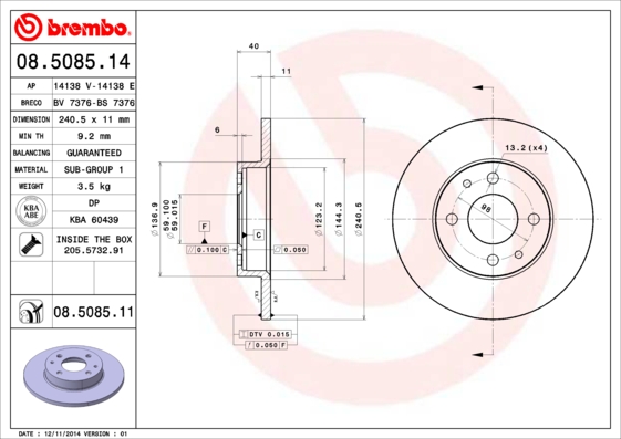 BREMBO Féktárcsa, mind 08.5085.14_BREMBO